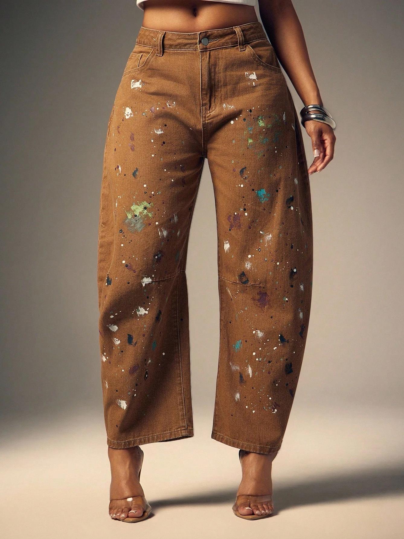 Fashion Ink Jet Print Barrel Leg Jeans