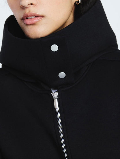 Oversized Scuba Hooded Jacket with Wide Lapel & Drawstring Hem