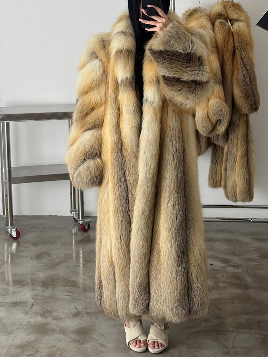Vintage Full-Length Golden Island Fox Fur Coat