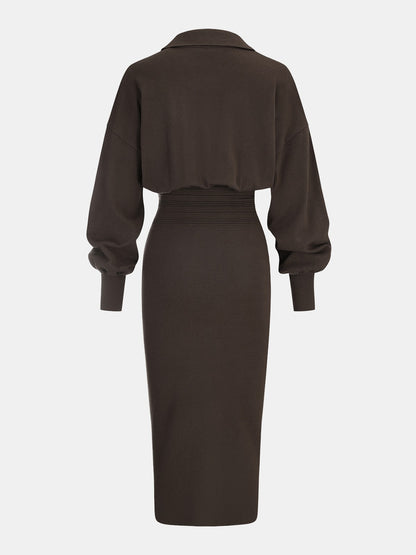 Cinched Waist Knit Shirt Dress