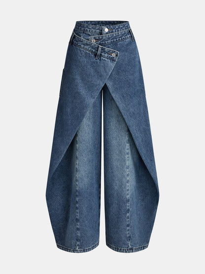 Cross-Front Wide-Leg Jeans