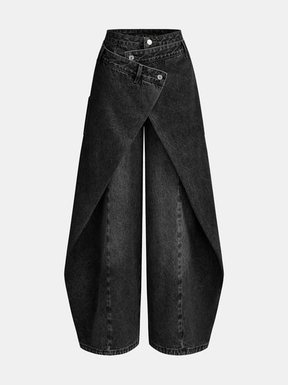 Cross-Front Wide-Leg Jeans