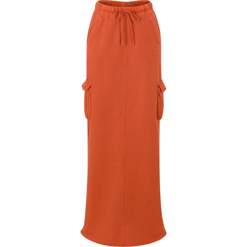 Burnt Orange Cropped Zip-Up Hoodie & Maxi Skirt/Pants Two-Piece Set