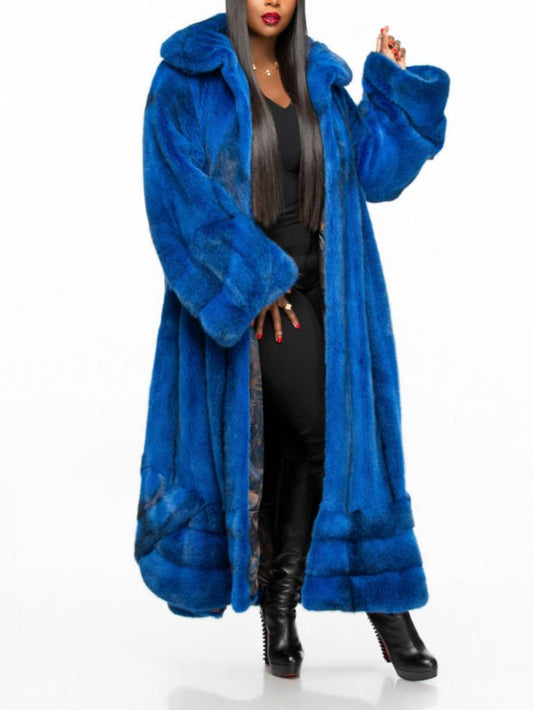 Vibrant Royal Blue Full-Length Mink Fur Coat