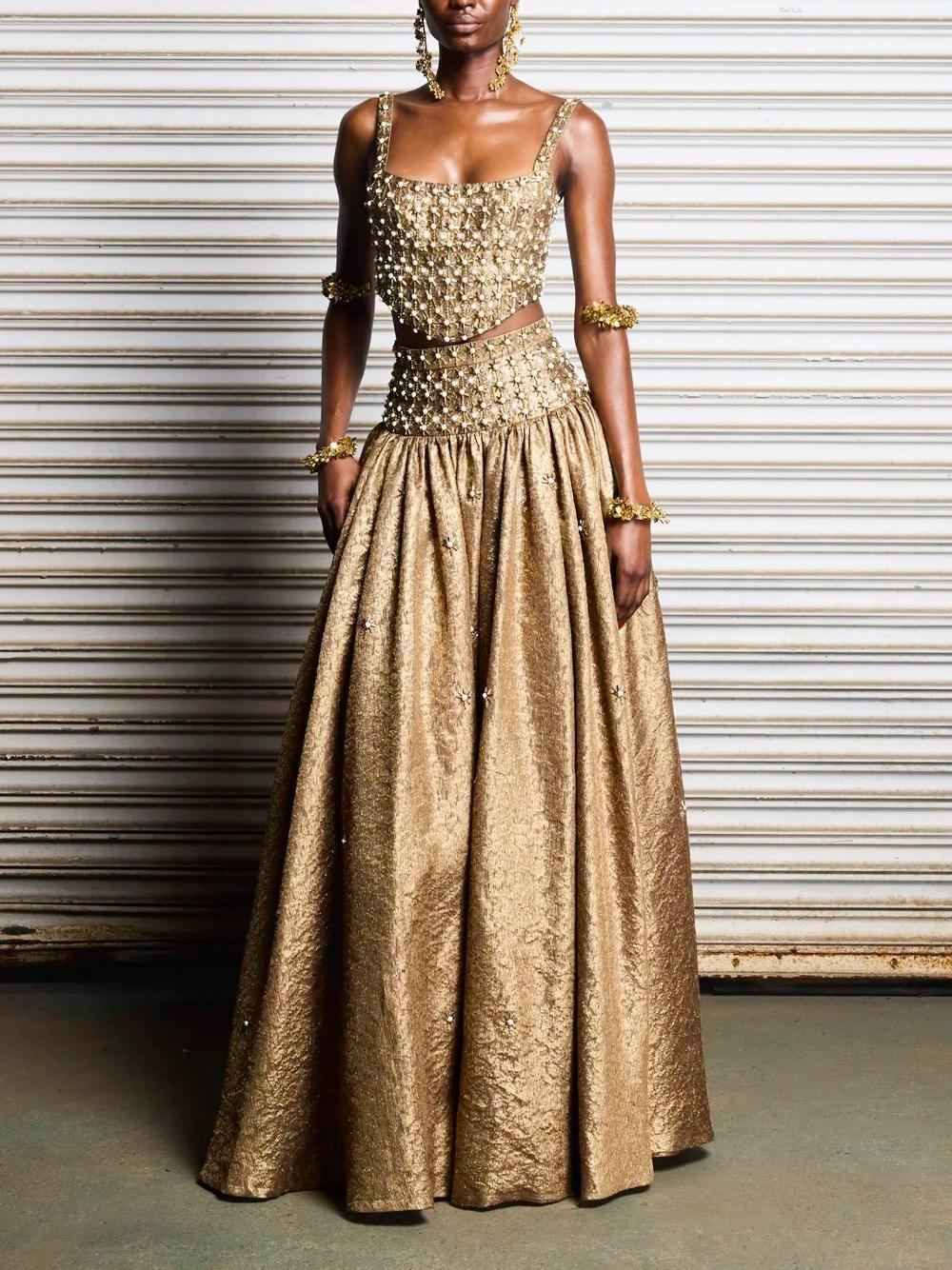 Gold Embellished Two-Piece Gown Set