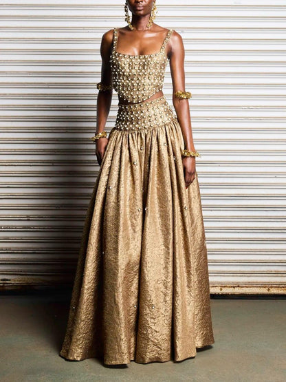 Gold Embellished Two-Piece Gown Set