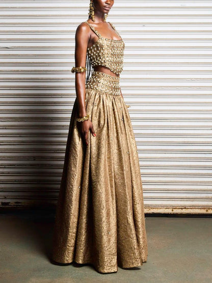 Gold Embellished Two-Piece Gown Set