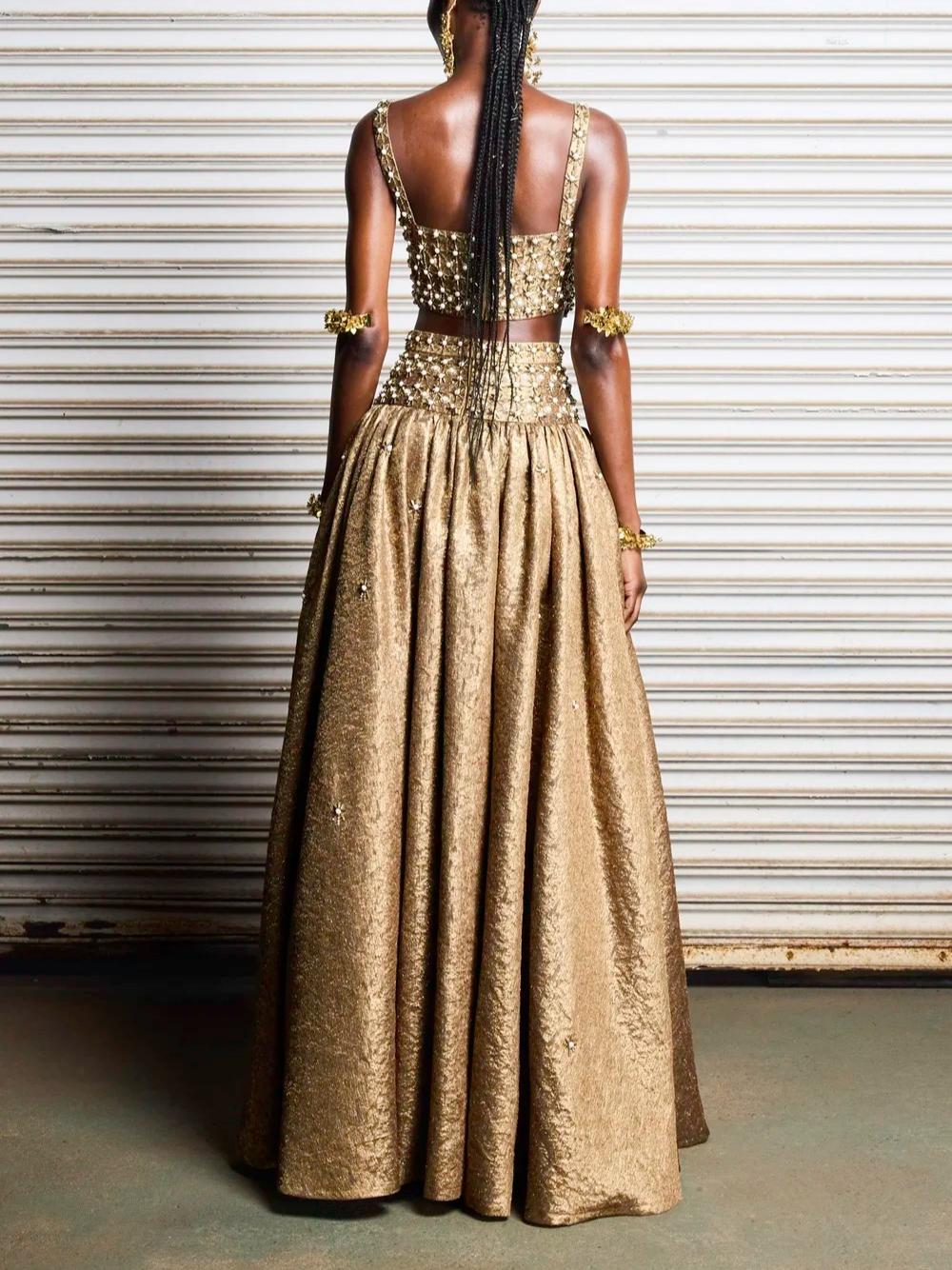 Gold Embellished Two-Piece Gown Set