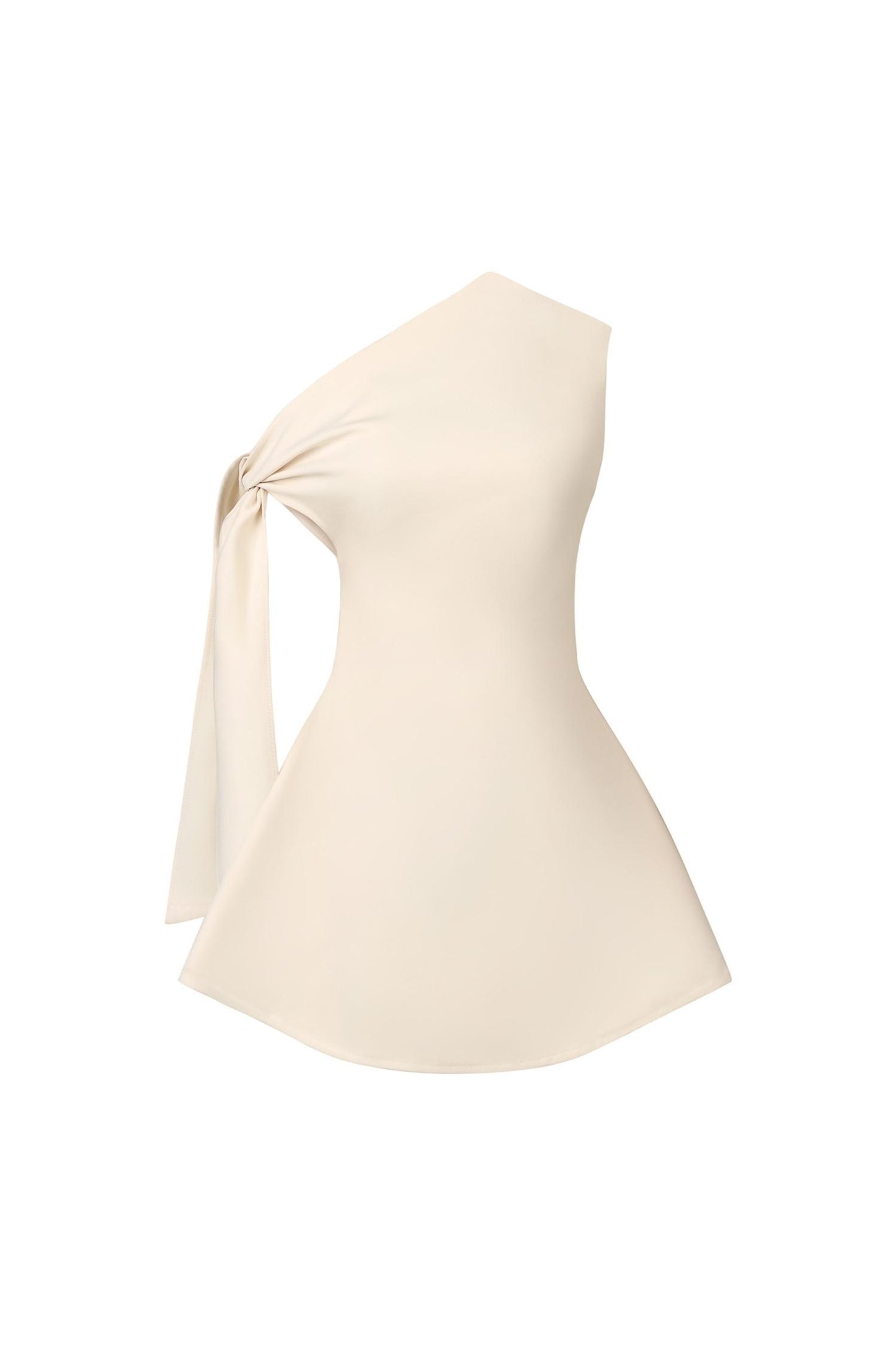 Ivory One-Shoulder Draped Mini Dress with Tie Detail