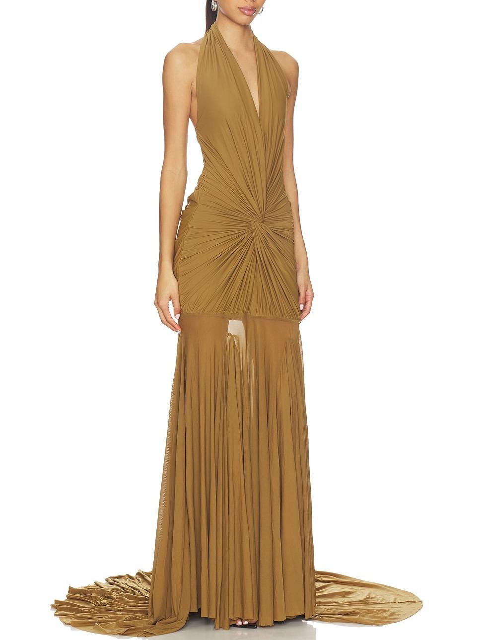 Elegant Plunging V-Neck Ruched Maxi Dress