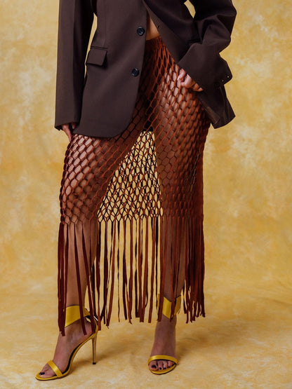 Faux Suede Laser Cut Skirt