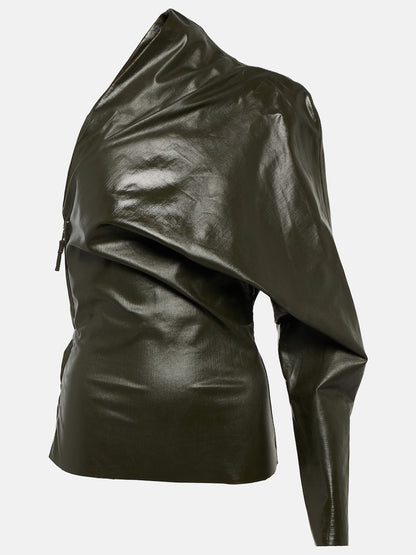 Chic One Shoulder Green Leather Top