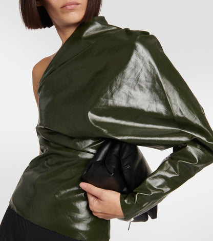 Chic One Shoulder Green Leather Top