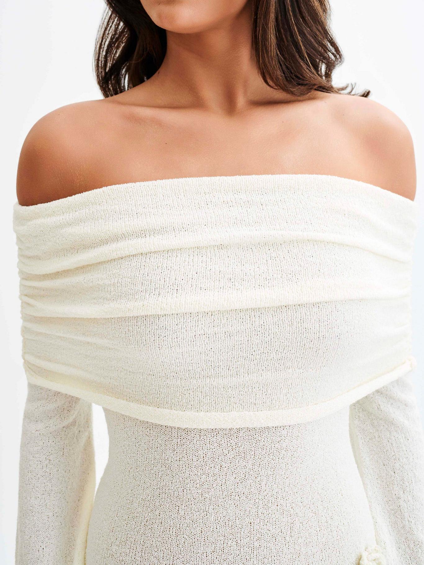 Off Shoulder Knit Rose Maxi Dress