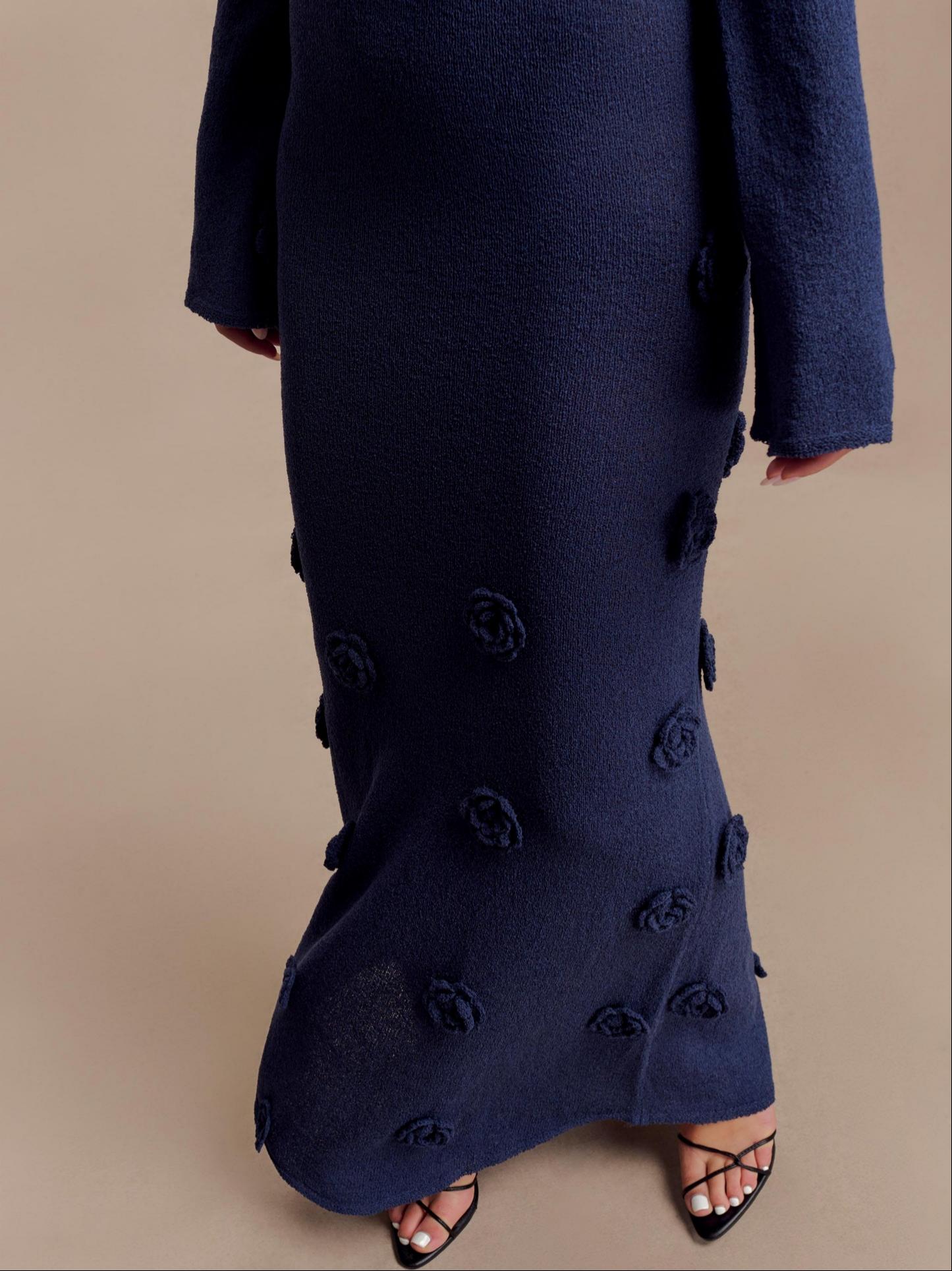 Off Shoulder Knit Rose Maxi Dress