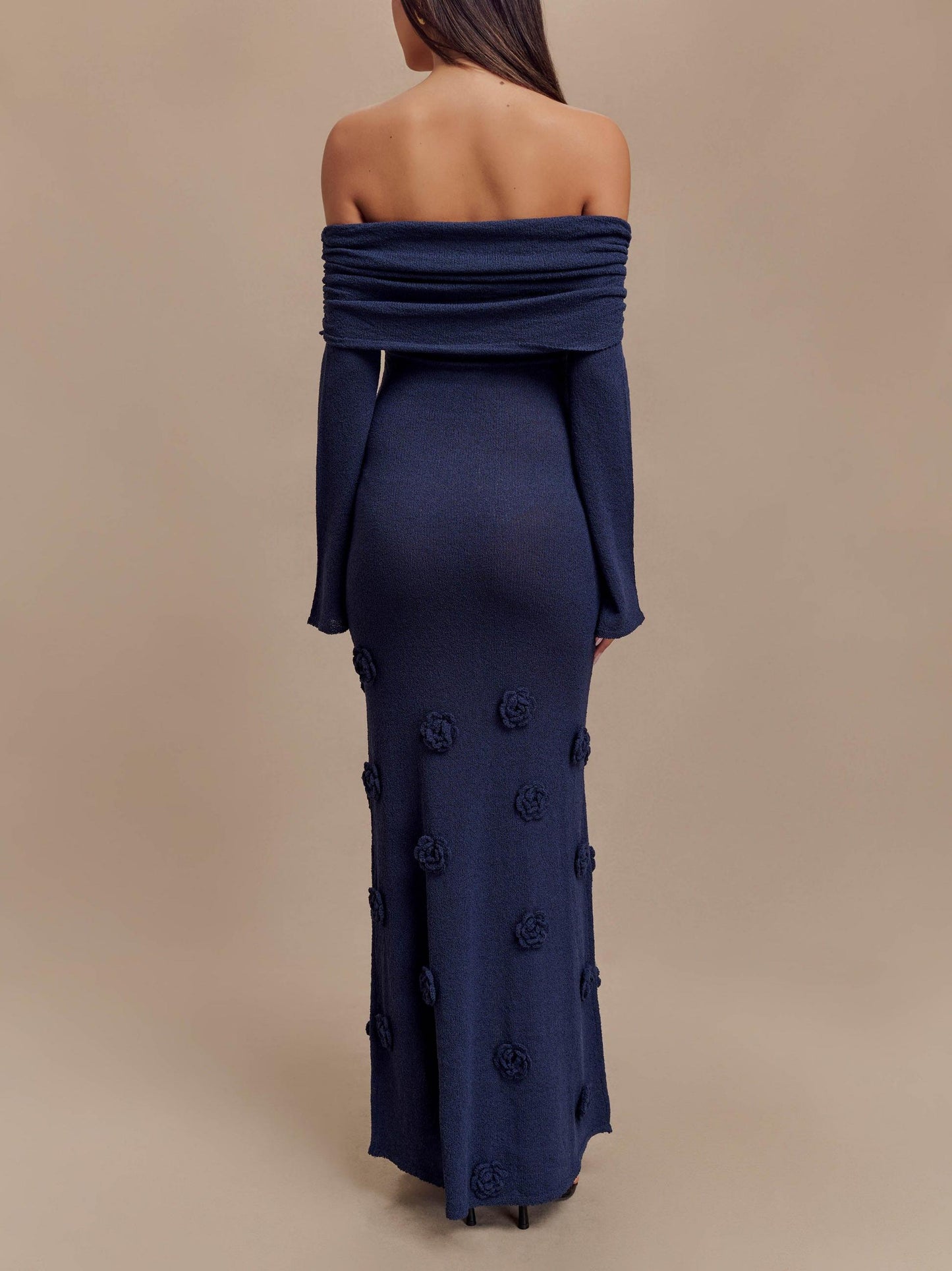 Off Shoulder Knit Rose Maxi Dress