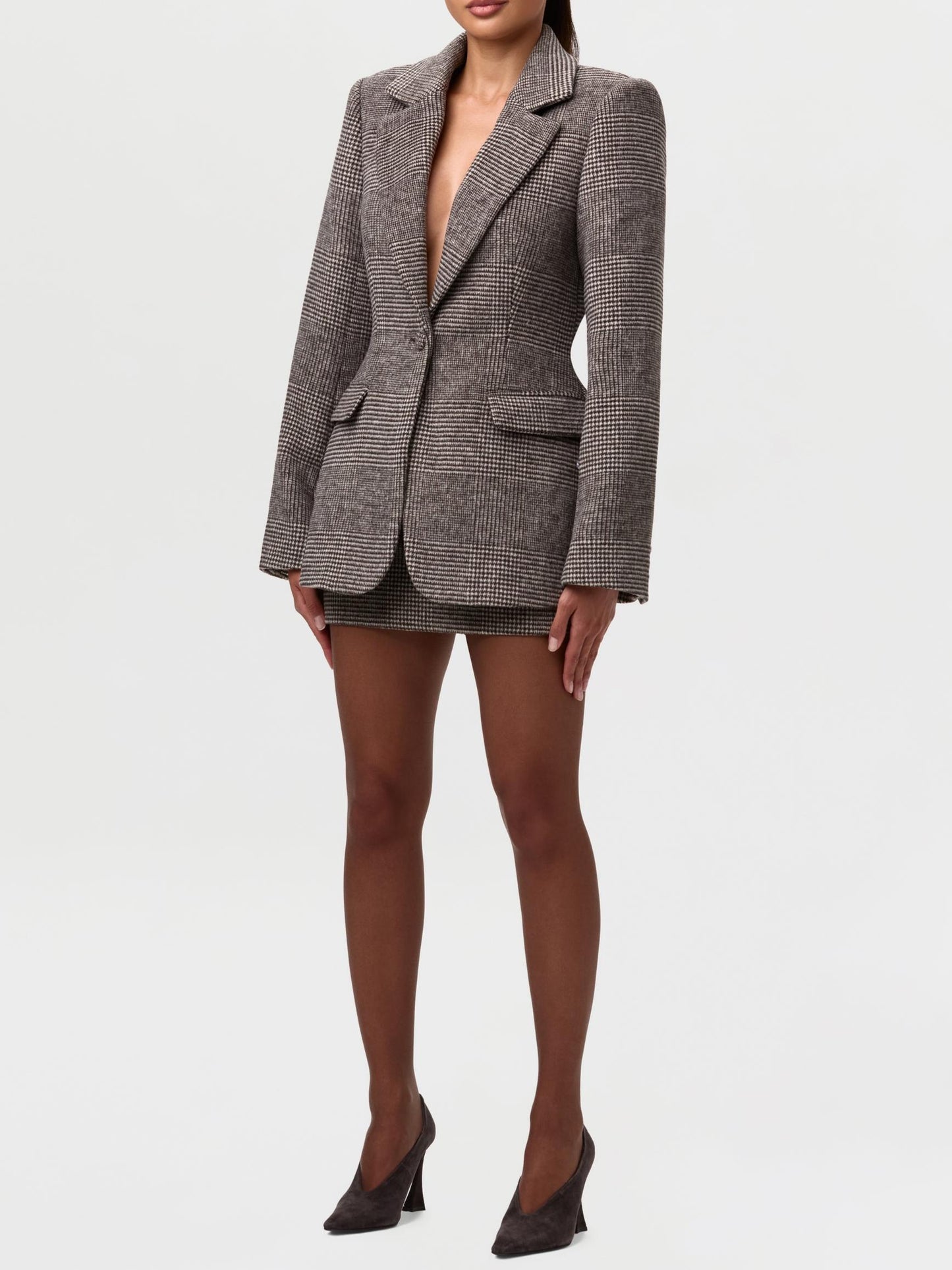 Vintage Houndstooth Wool Blazer Suit with Faux Fur Collar & Cuffs