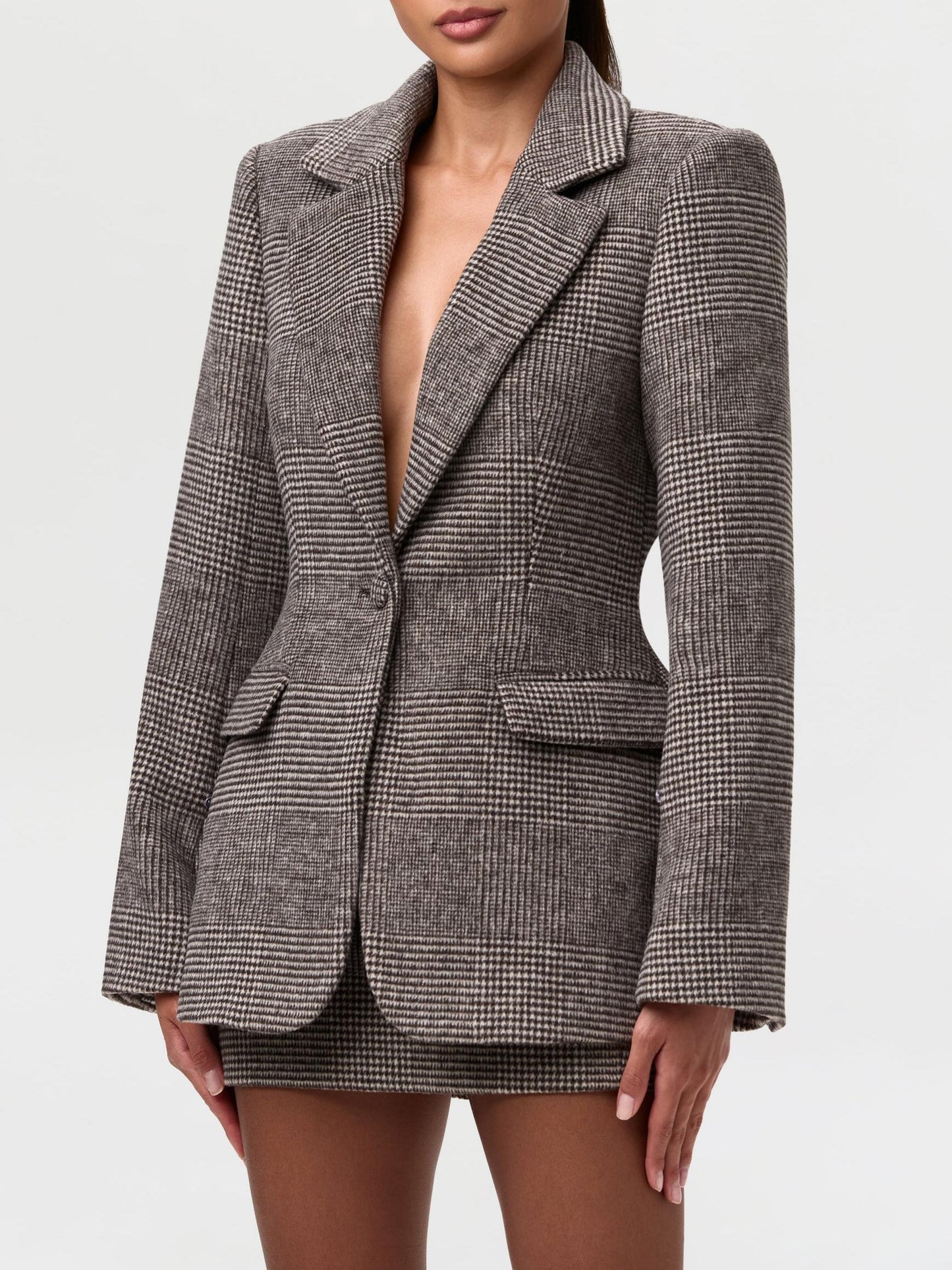 Vintage Houndstooth Wool Blazer Suit with Faux Fur Collar & Cuffs