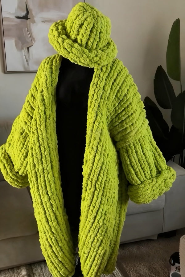 Thickened Sweater Loose Long Cardigan & Hat