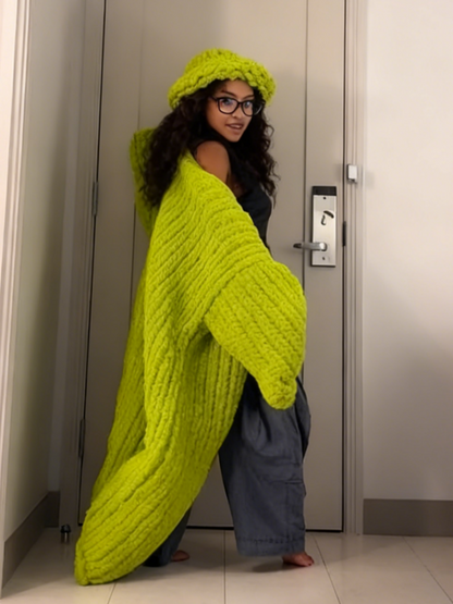 Thickened Sweater Loose Long Cardigan & Hat