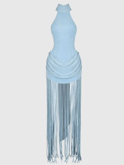 Clear Sky Blue Tassel Maxi Dress