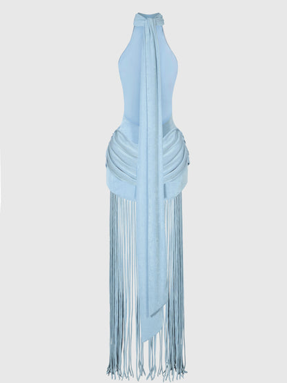 Clear Sky Blue Tassel Maxi Dress
