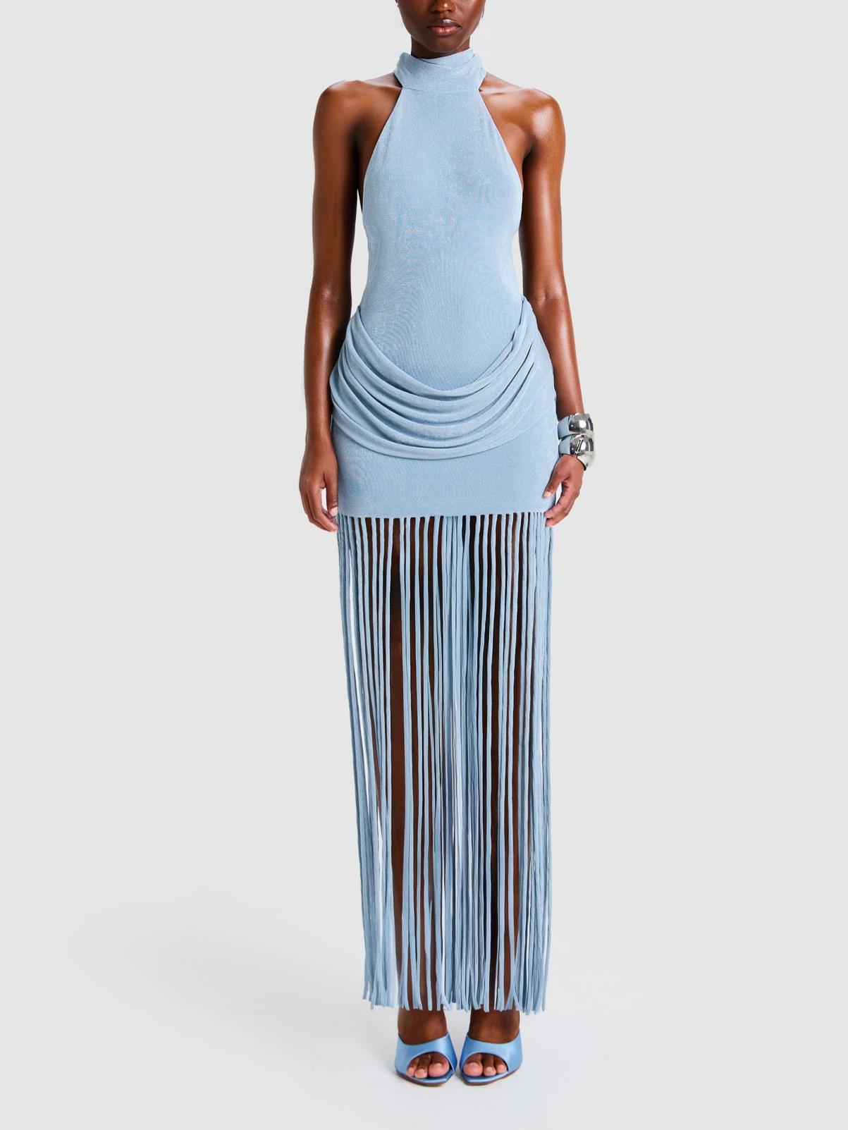 Clear Sky Blue Tassel Maxi Dress