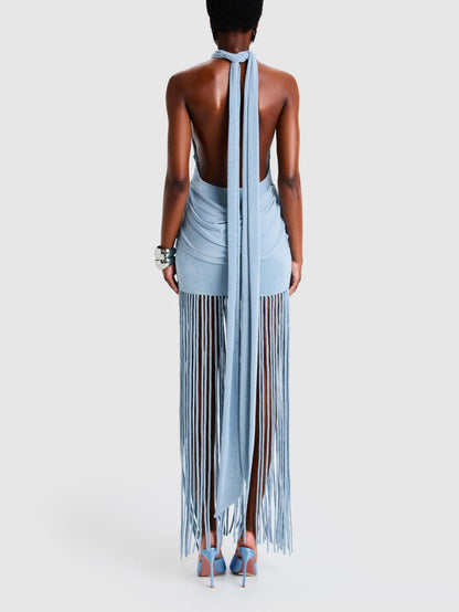 Clear Sky Blue Tassel Maxi Dress