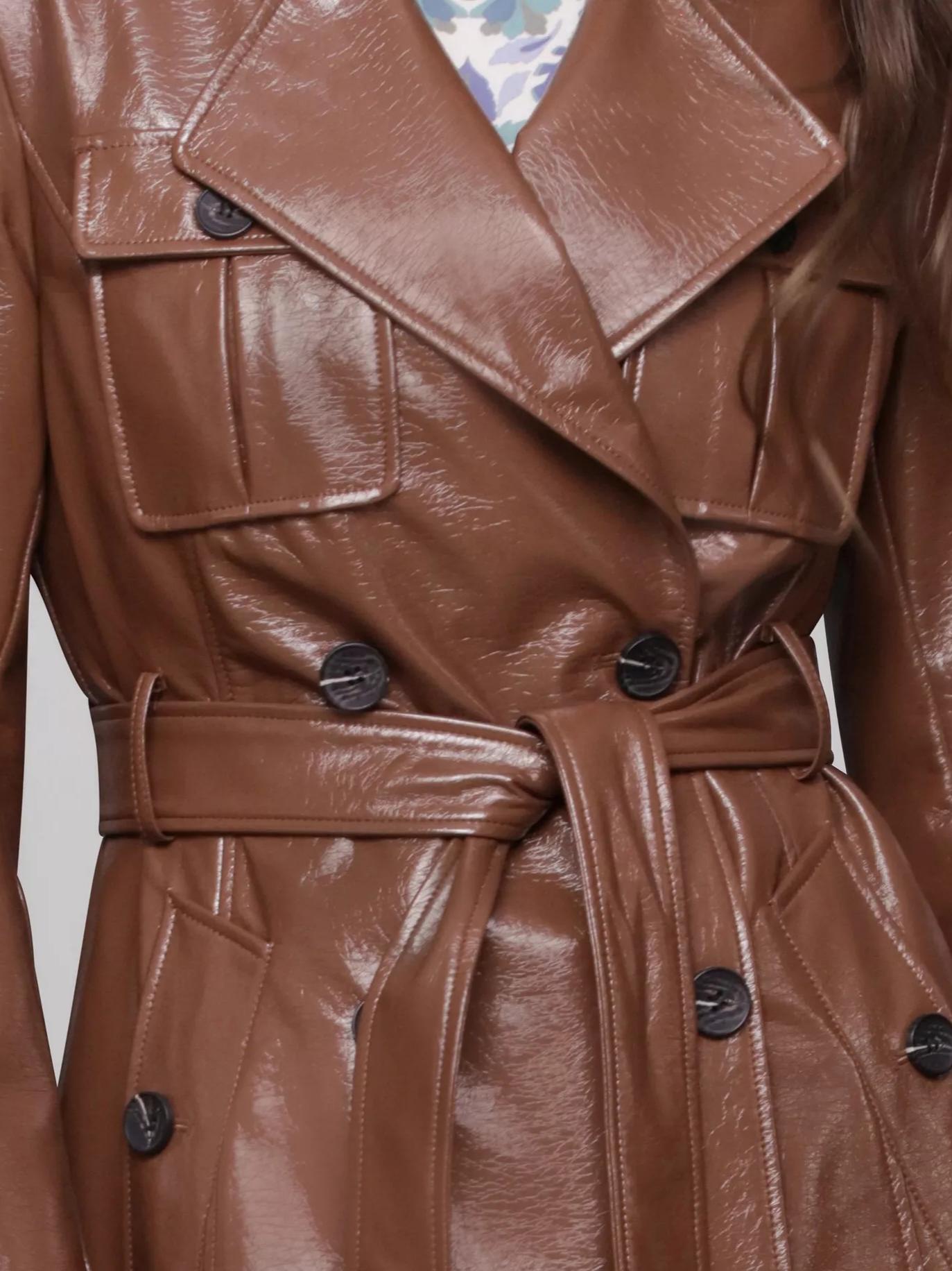 Belted Faux-Leather Trench Coat