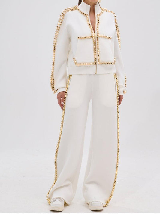 Elegant Pearl-Embellished Tracksuit