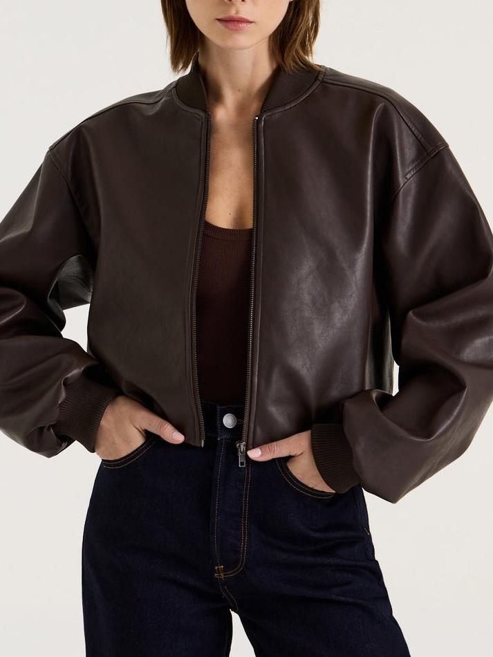 Stylish Brown Bomber Leather Jacket