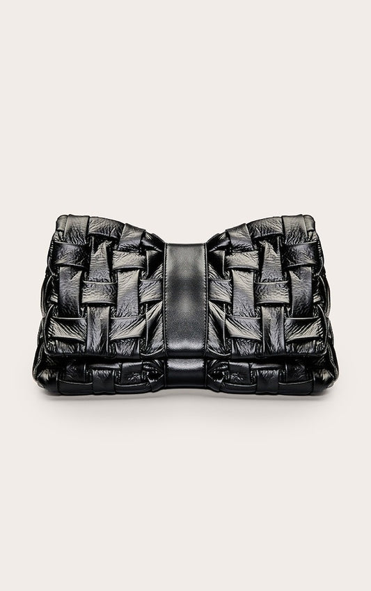 Black Cross Weave Fold Over Clutch Bag