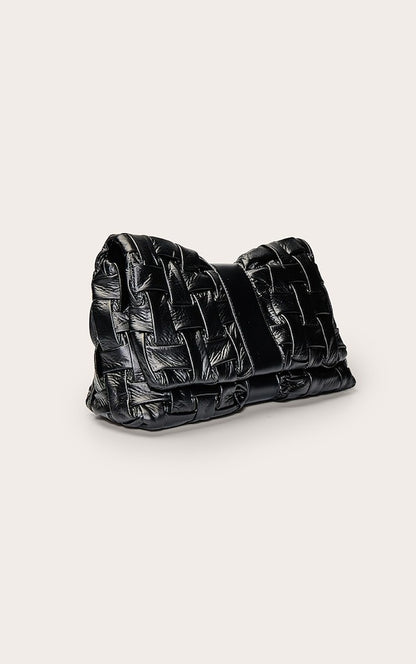 Black Cross Weave Fold Over Clutch Bag