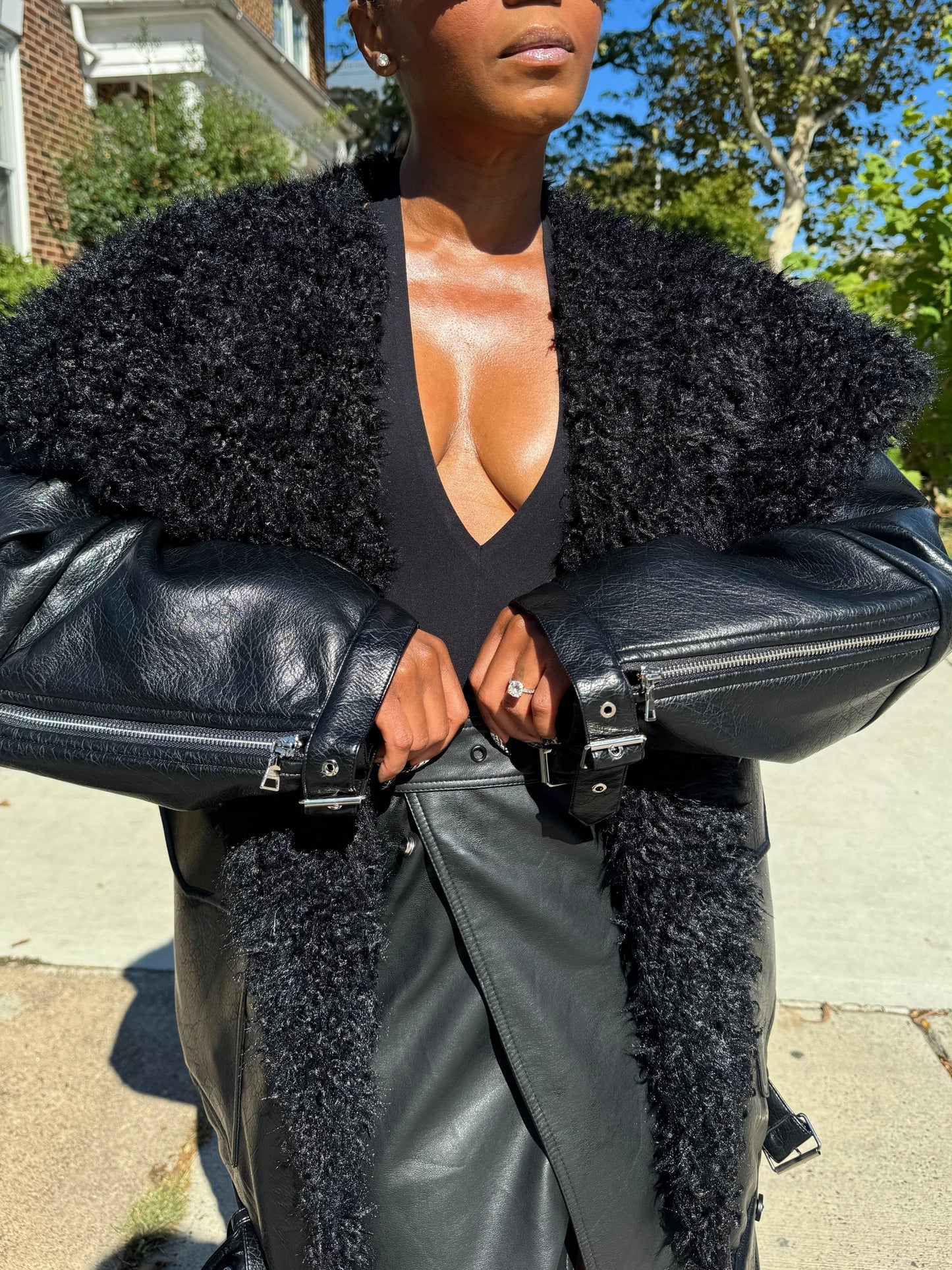 Shearling Fur Bomber Jacket