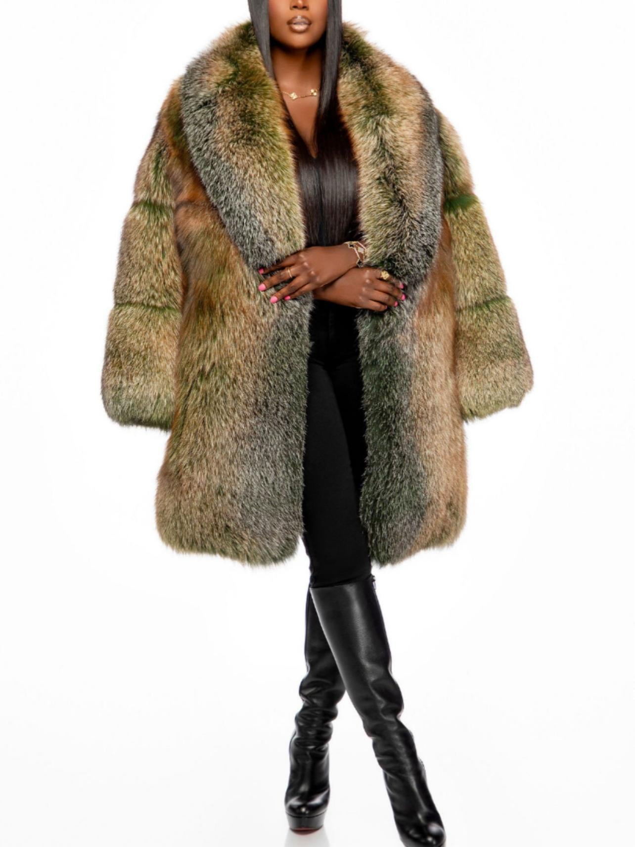 Trendy Mid Length Fur Coat