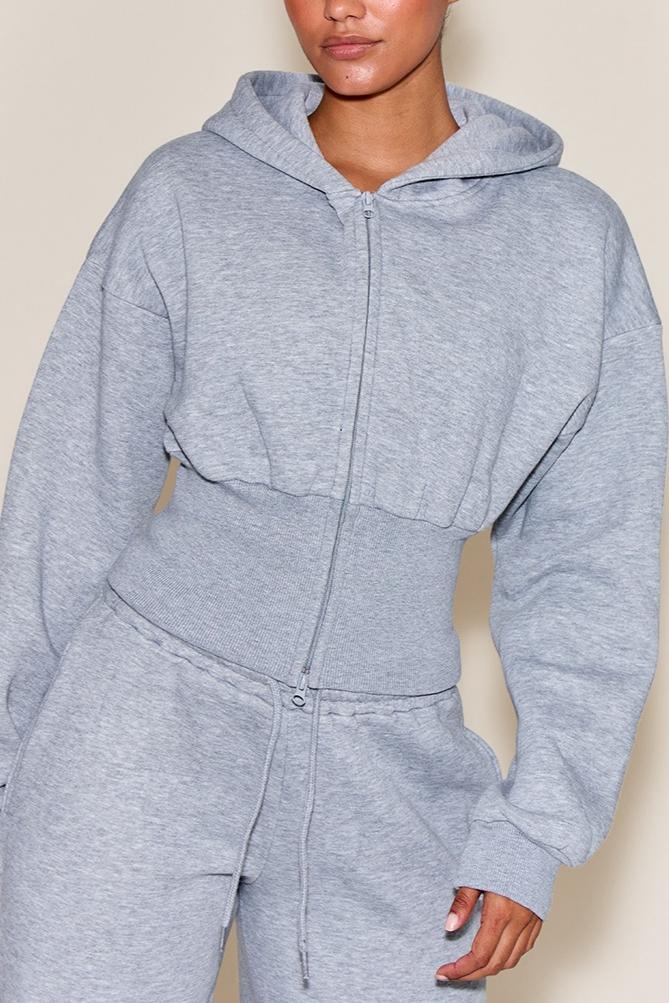 Heather Grey Corset Waist Zip-Up Hoodie & Baggy Sweatpants Loungewear Set