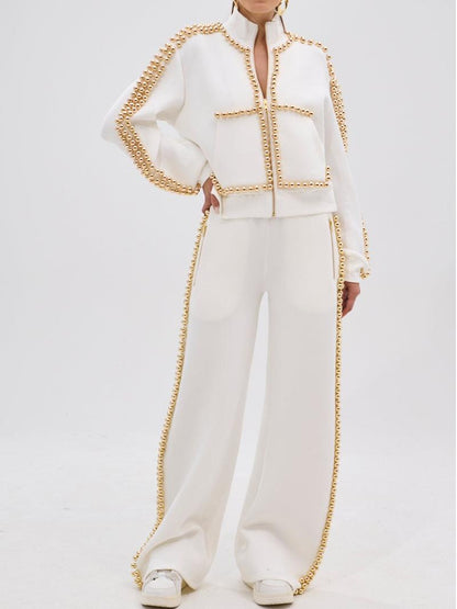 Elegant Pearl-Embellished Tracksuit