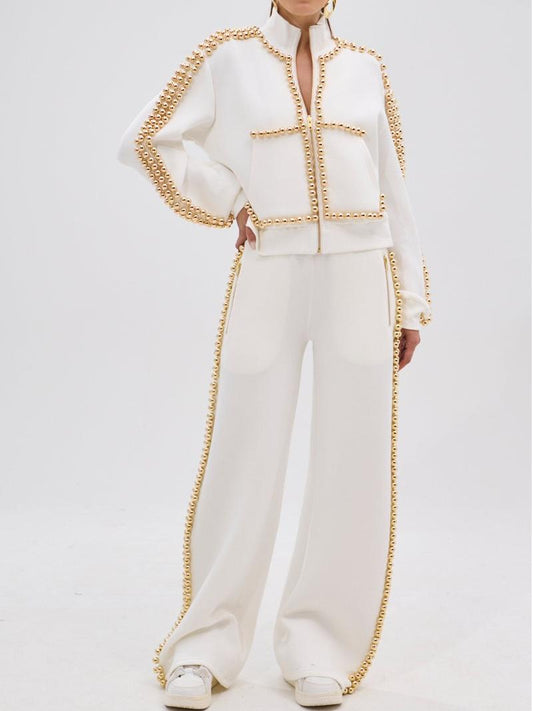 Elegant Pearl-Embellished Tracksuit
