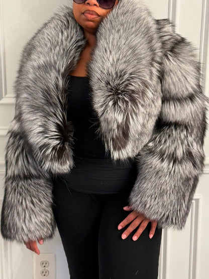 Silver Fuax Fur Cropped Jacket