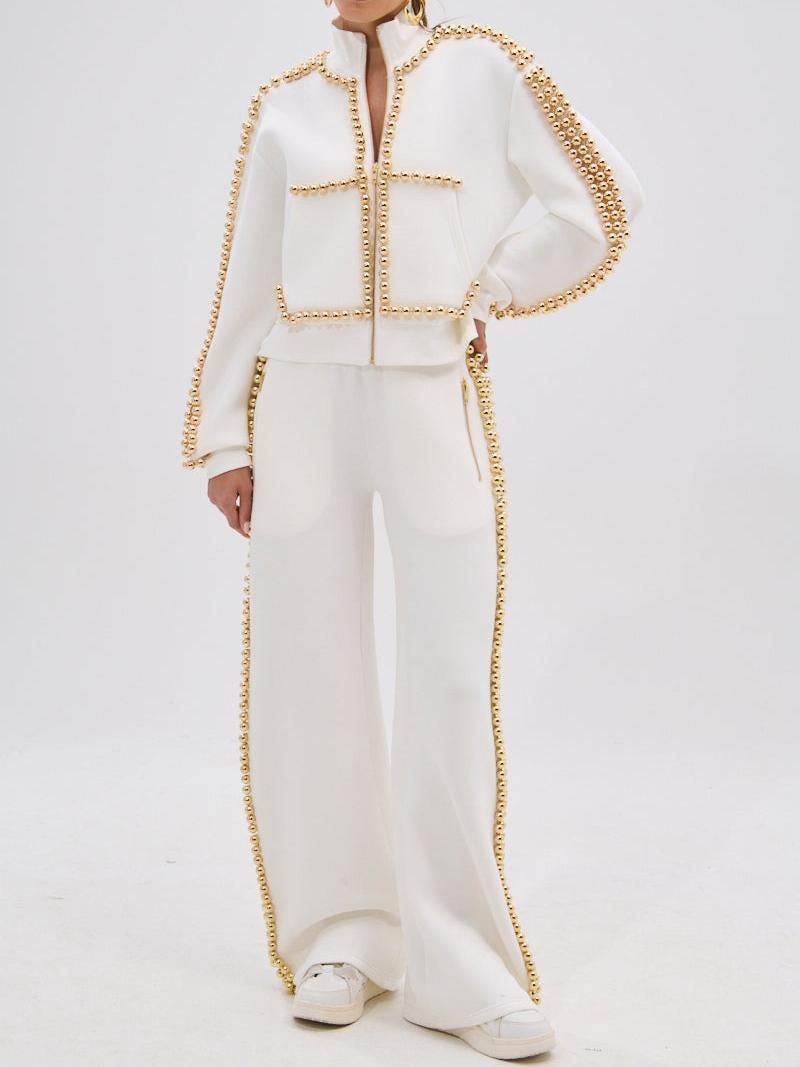 Elegant Pearl-Embellished Tracksuit