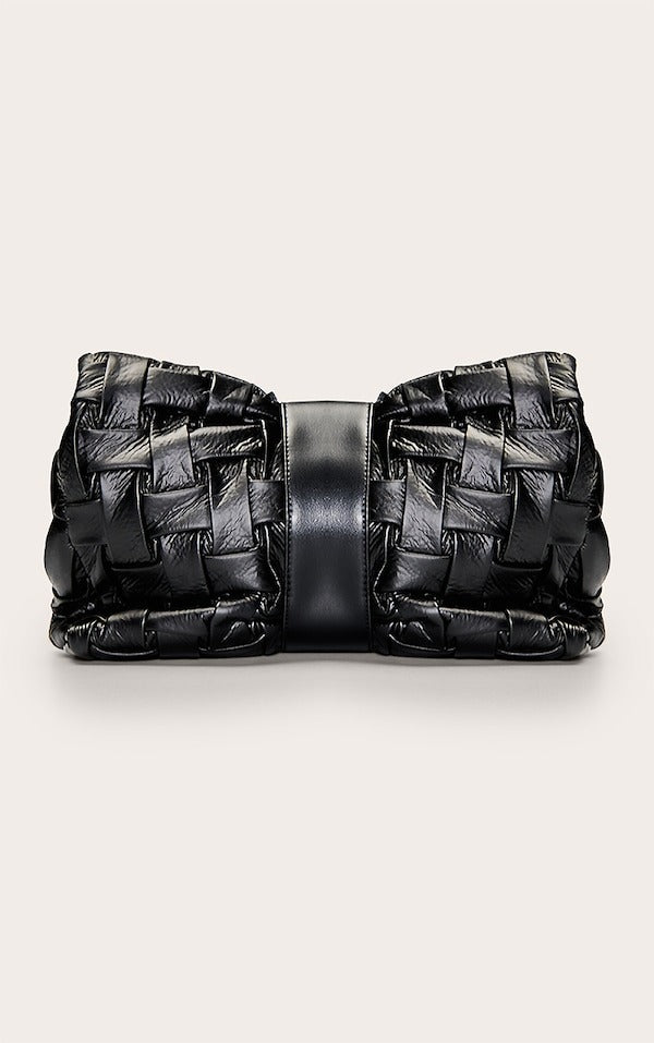 Black Cross Weave Fold Over Clutch Bag
