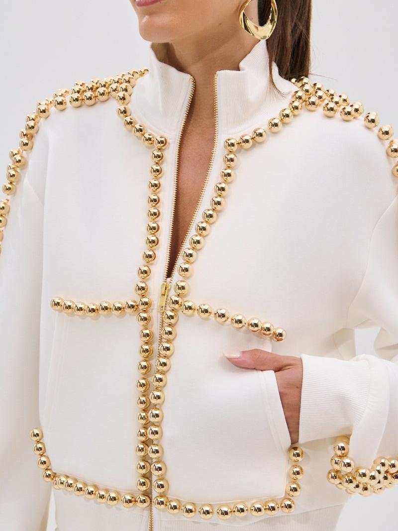 Elegant Pearl-Embellished Tracksuit
