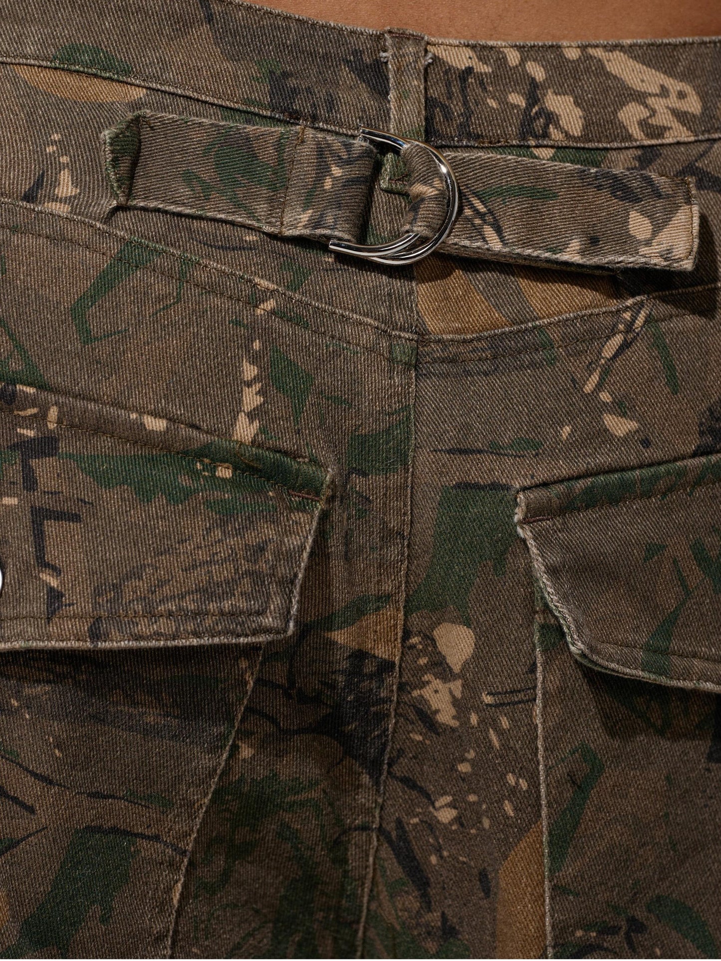 Vintage-Inspired Camouflage Wide-Leg Cropped Pants