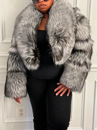 Silver Fuax Fur Cropped Jacket