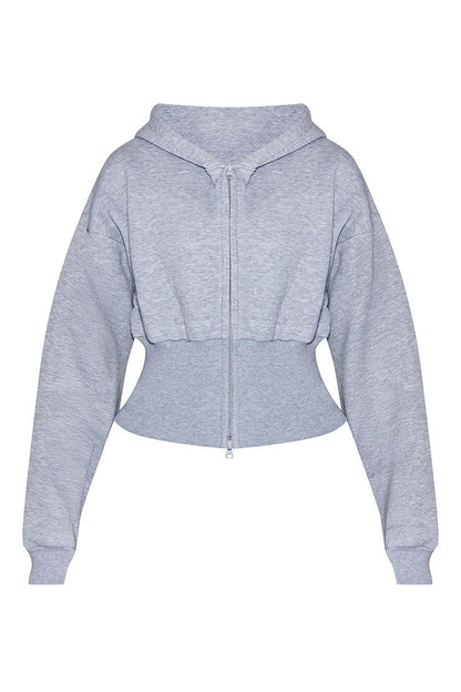 Heather Grey Corset Waist Zip-Up Hoodie & Baggy Sweatpants Loungewear Set
