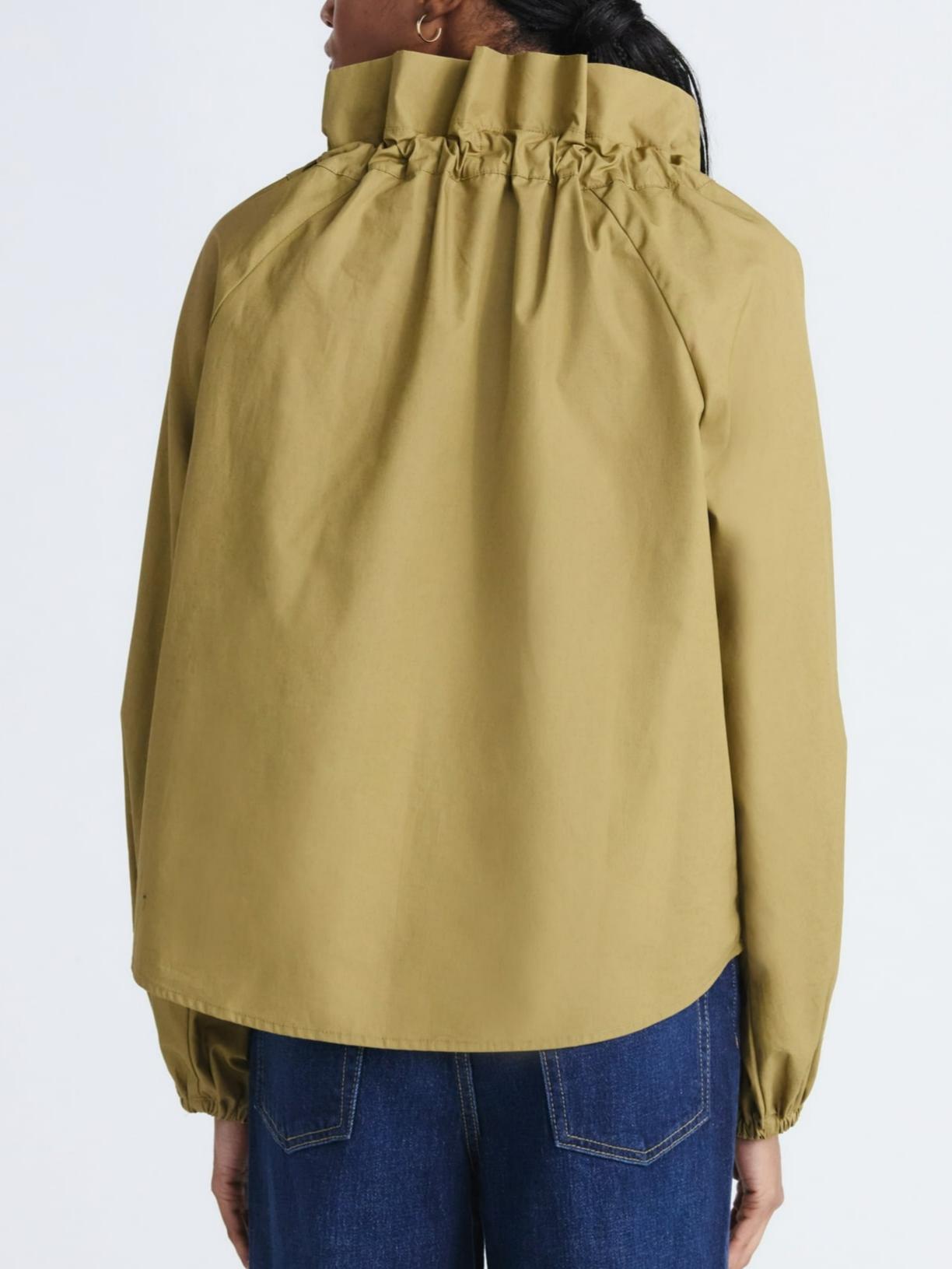 Ruffle Neck Long Sleeves Cotton Top