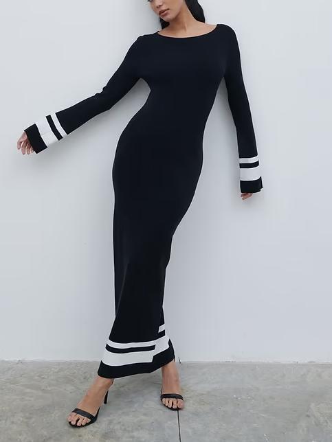 Elegant Knit Black Maxi Dress