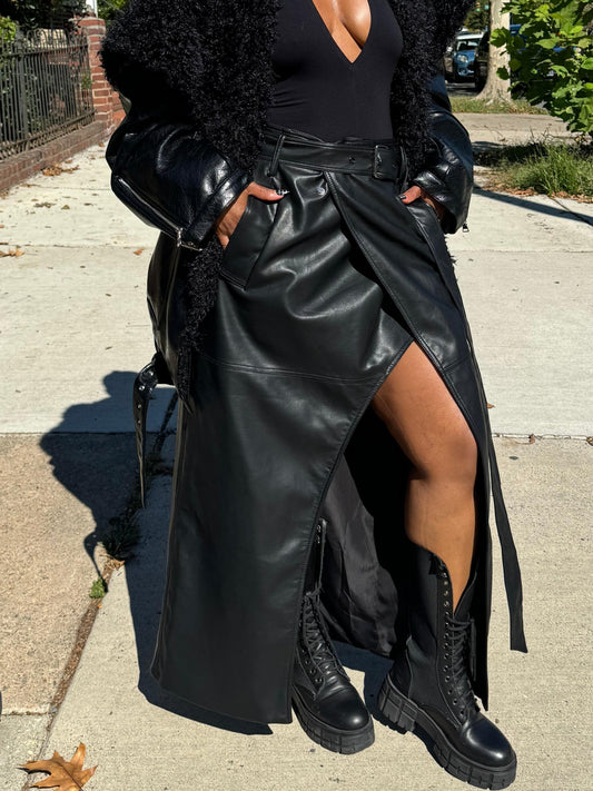 Maxi Split Leather Skirt