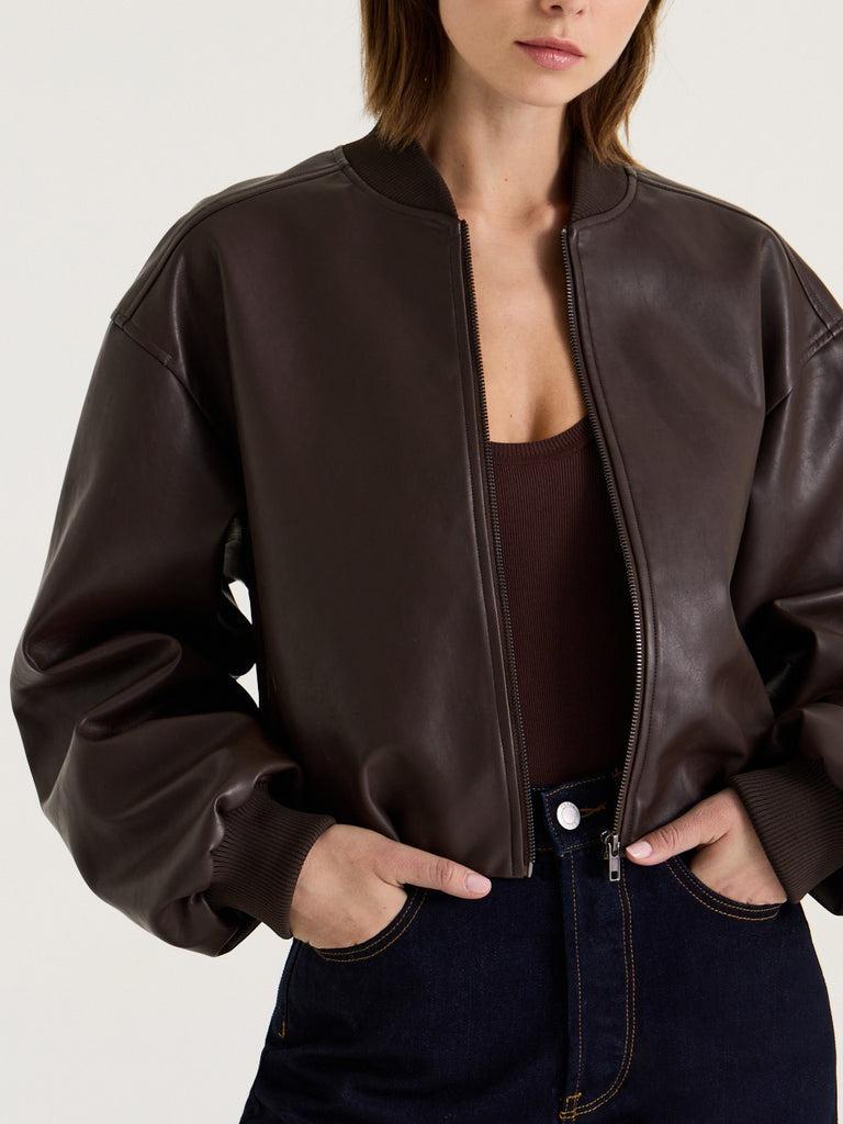 Stylish Brown Bomber Leather Jacket