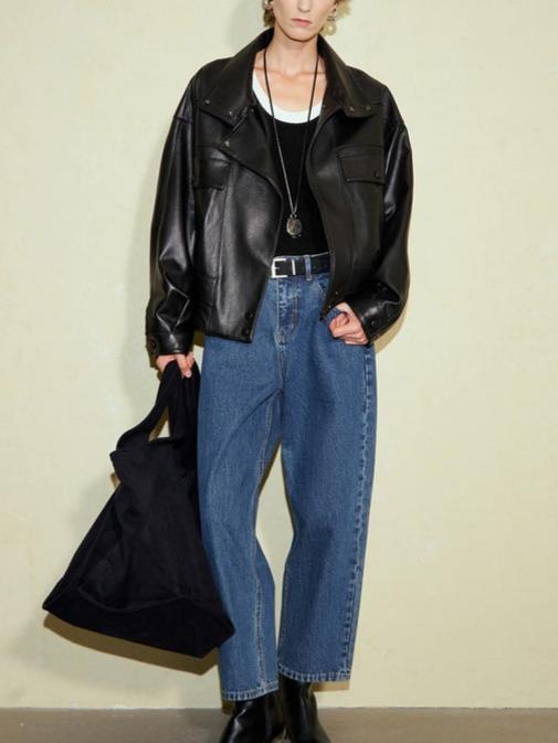 Stylish Faux Lambskin Leather Jacket